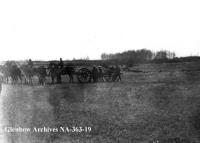 Cannon being limbered up in battle of Fish Creek, Saskatchewan.